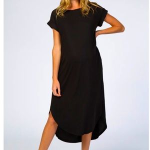 Black ribbed curved hem maternity dress